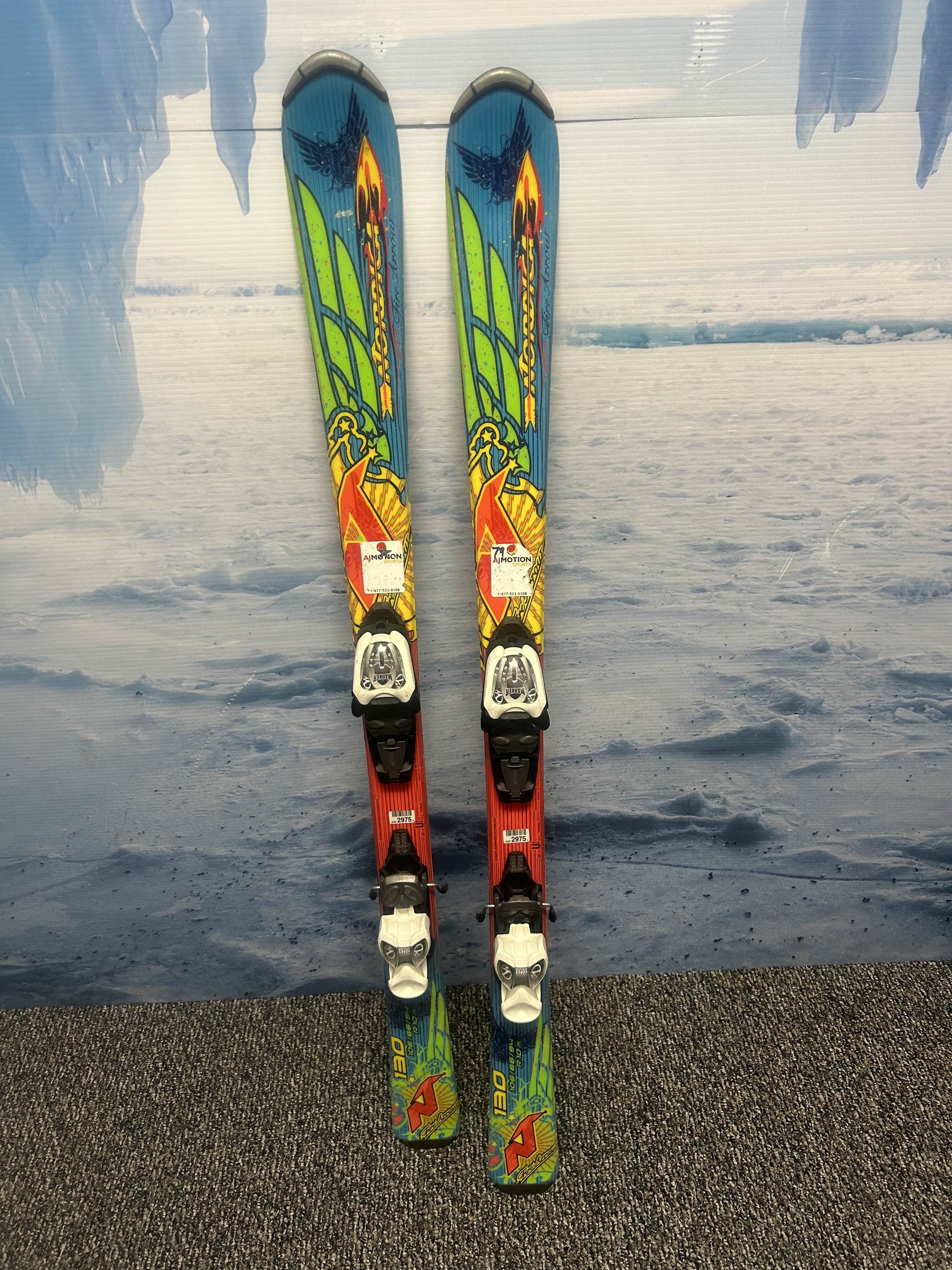 Used Nordica Team Fire Arrow 130cm Jr Skis w/ Marker 7.0 Demo Binding