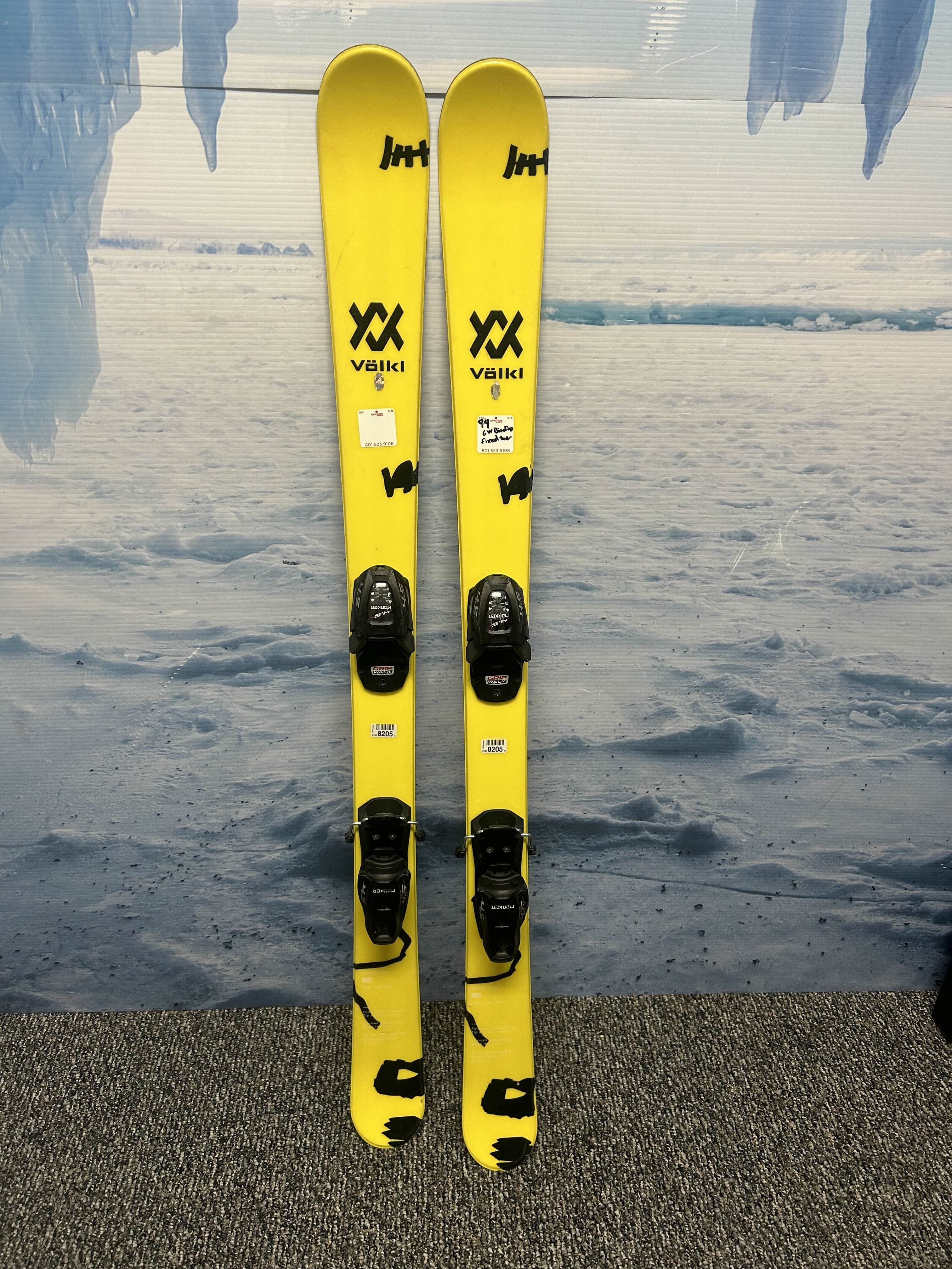 Used Volkl Revolt Jr. 128cm Jr Skis w/ Marker 4.5 Free Gripwalk Bindings