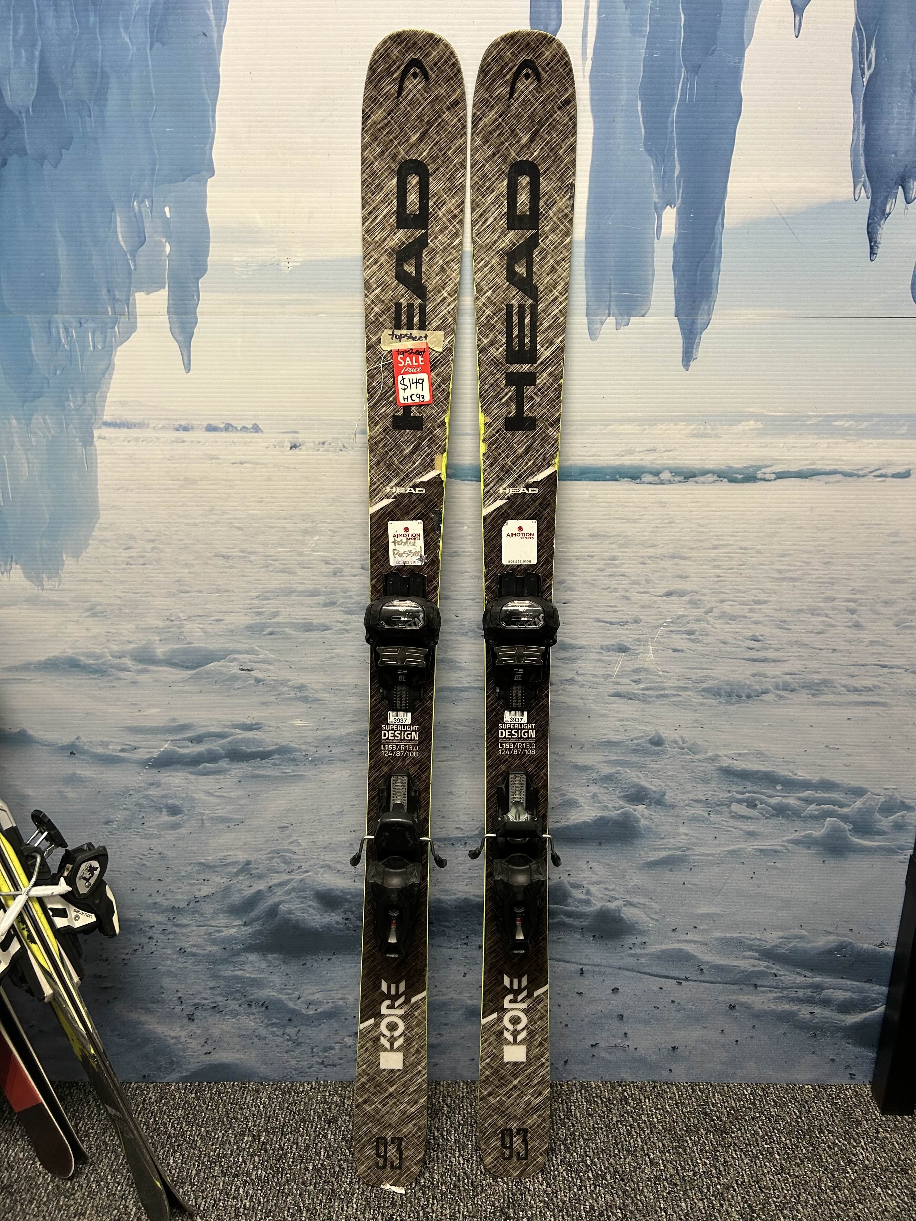 Used Head Kore 93 153cm Skis w/ Tyrolia Attack 11 Demo Binding