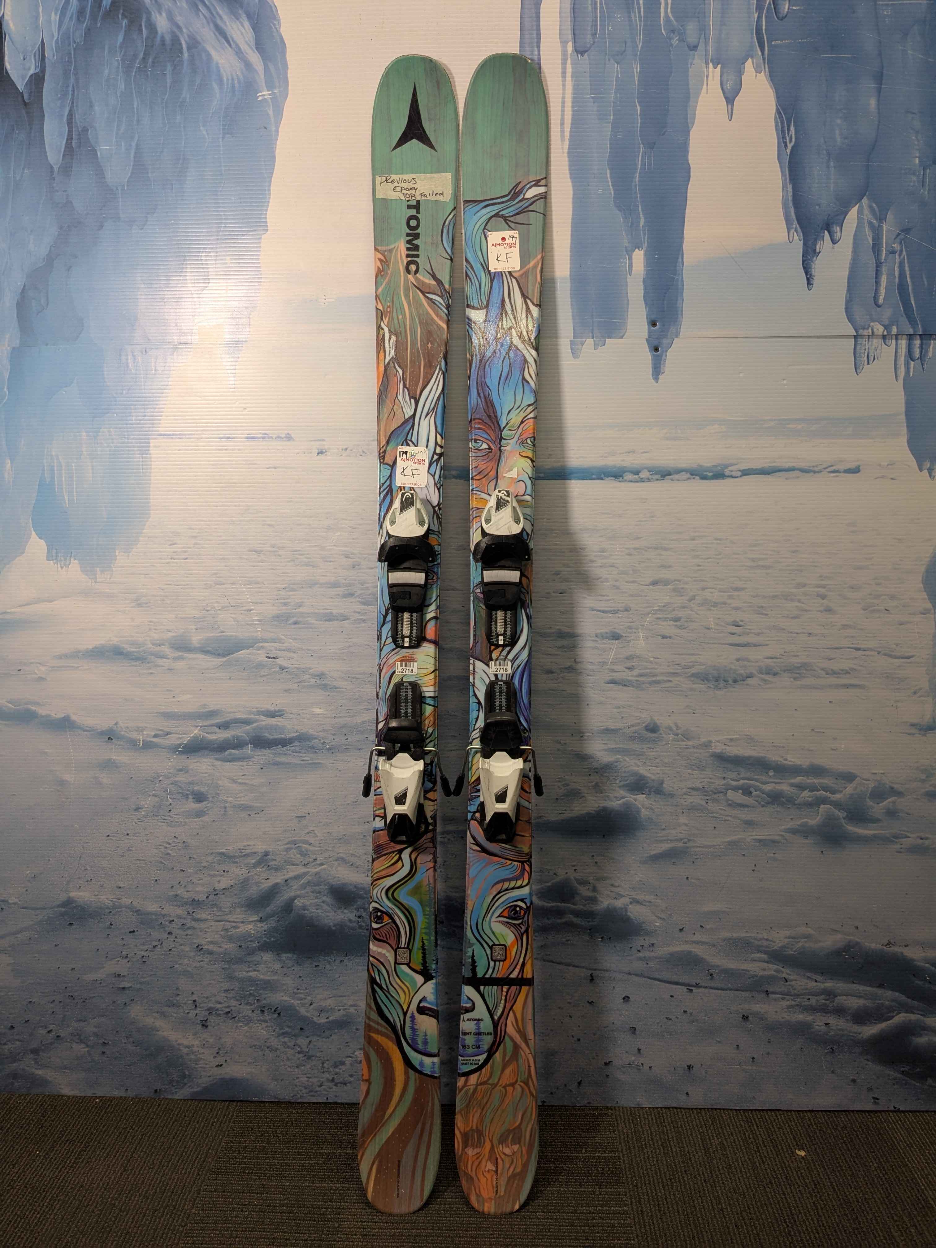 Heavily Used Atomic Bent Chetler 90 163cm Junior Mini Skis w/ Tyrolia SLR 7.5 AC Demo Bindings