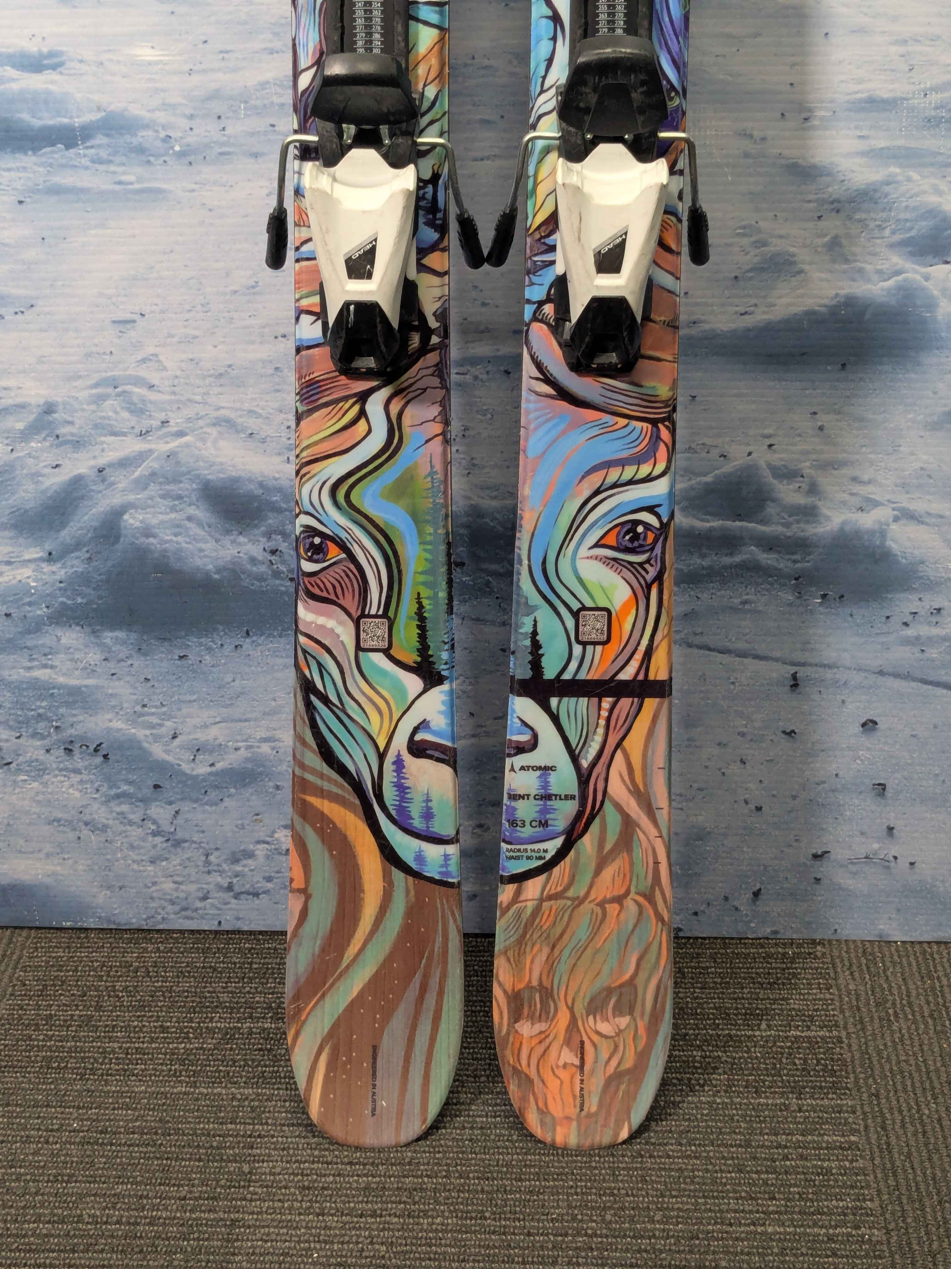 Heavily Used Atomic Bent Chetler 90 163cm Junior Mini Skis w/ Tyrolia SLR 7.5 AC Demo Bindings