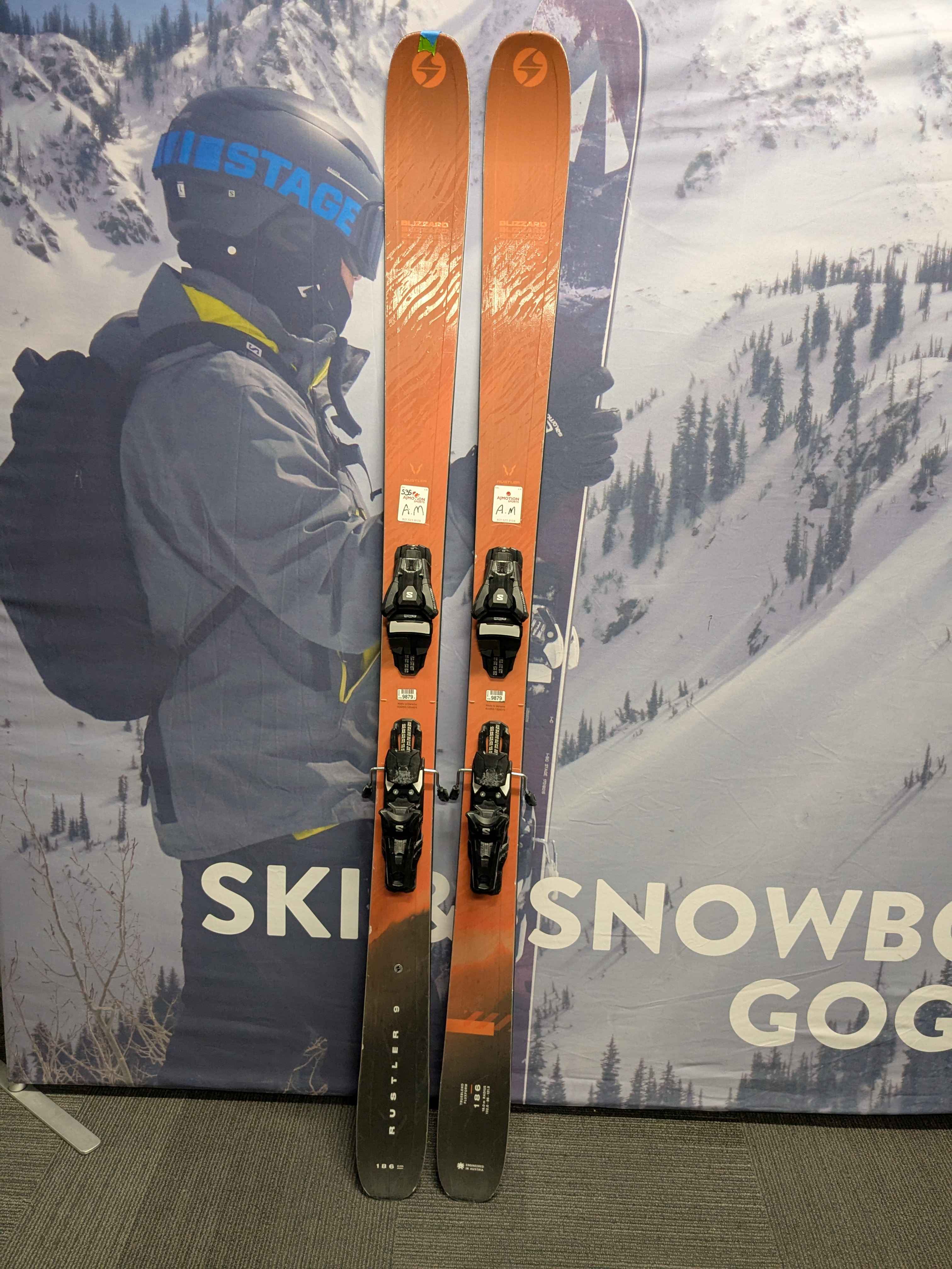 Used Blizzard Rustler 9 186cm Skis w/ Salomon Strive 13 Demo Binding