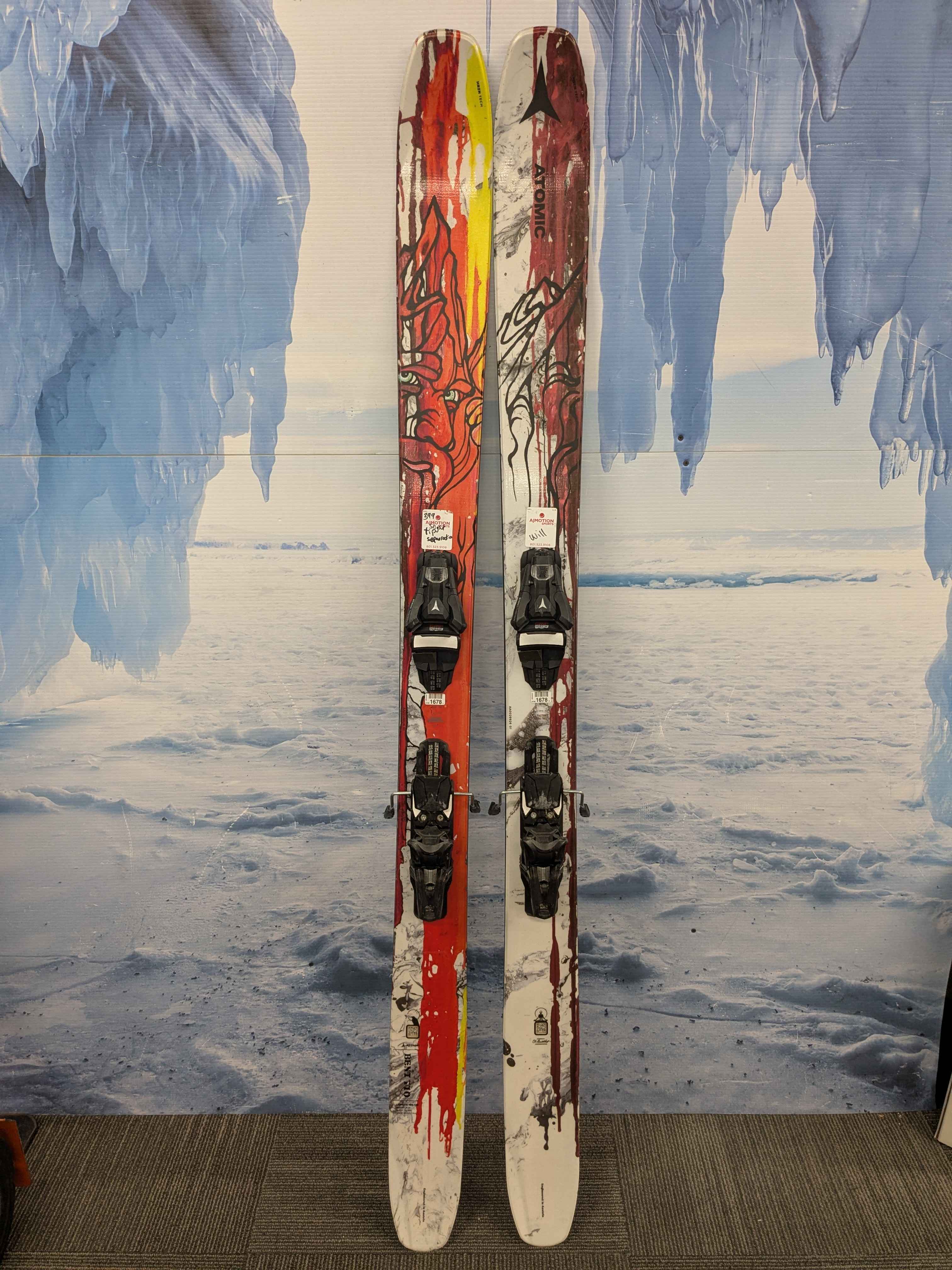 Heavily Used Atomic Bent Chetler 110mm 180cm with Demo Strive 13 bindings