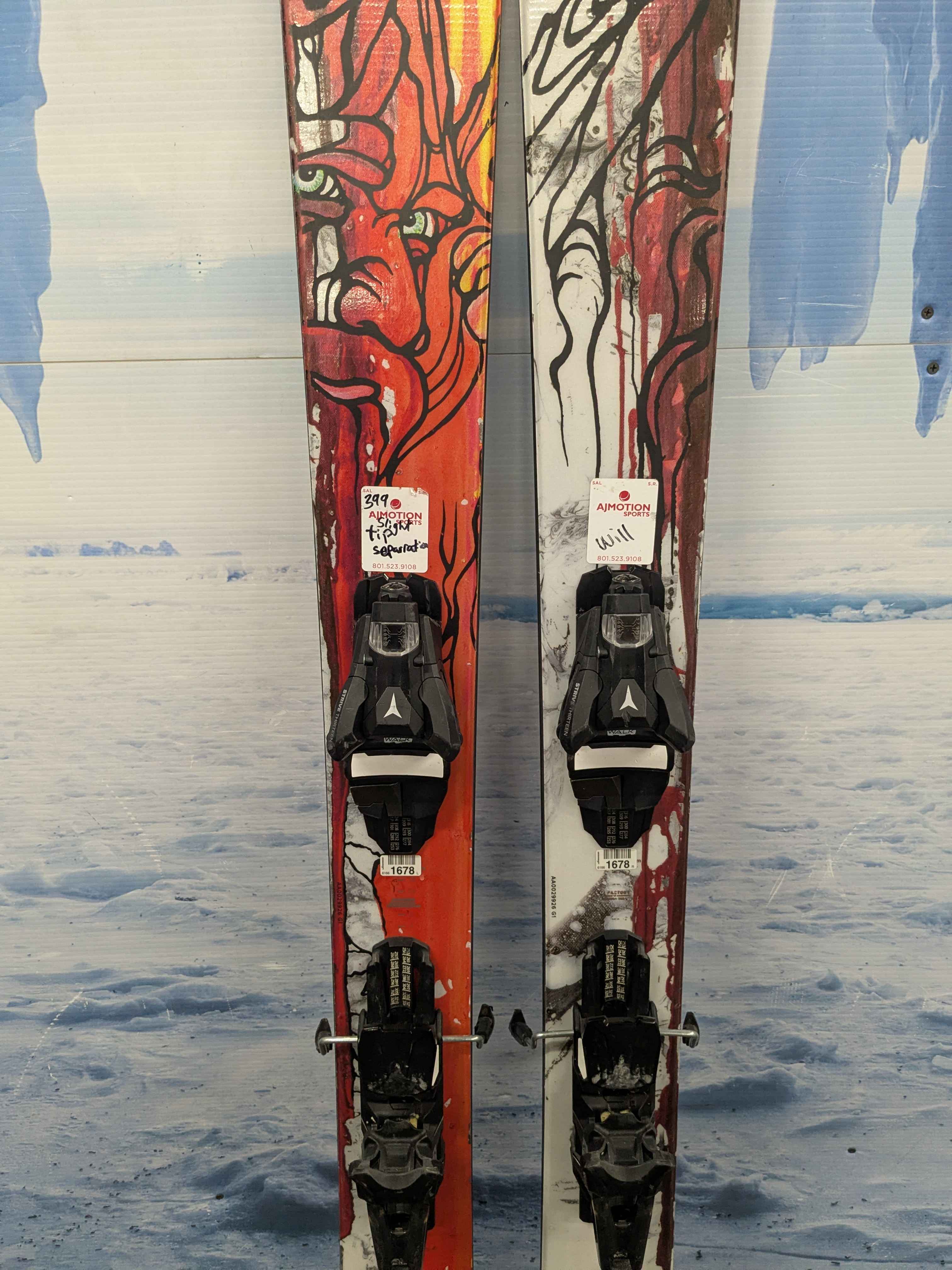 Heavily Used Atomic Bent Chetler 110mm 180cm with Demo Strive 13 bindings