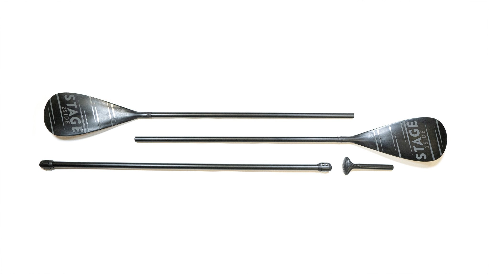 Lightweight Aluminum Shaft Durable PP+Fiber Blades (a blend of polypropylene and fiberglass) Double Paddle Adjusts between 112"  to 156" to fit paddlers 5'2 to 6'3 Double Paddle Weighs 3 lbs. 12 oz. Single Paddle adjusts from 75" to over 90" in length! Single Paddle Weighs 2 lbs. 9 oz. Make paddling upstream or into wind easy.