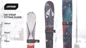 Set of two black straps for holding skis together while transporting. Cushioned to protect skis from damage. Makes for easy traveling across the resort parking lot or hiking in the backcountry. Hook and loop fastening system.