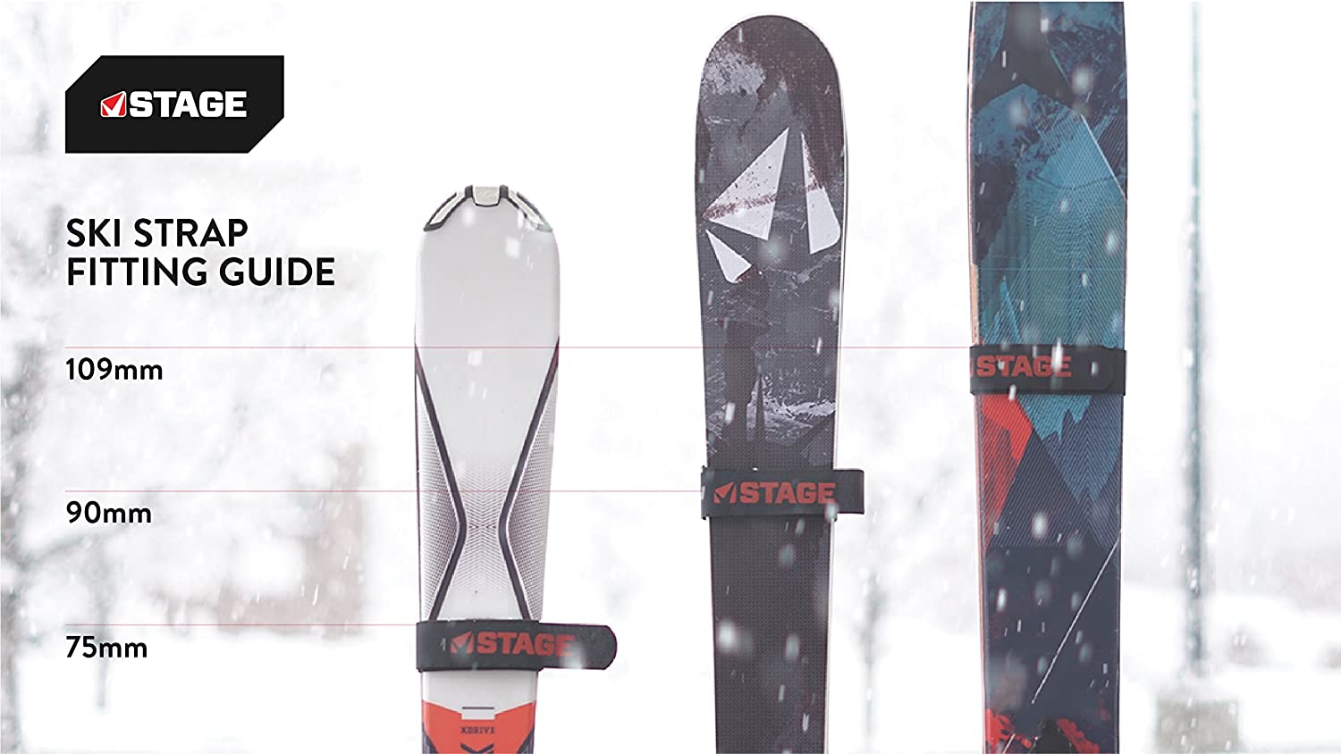 Set of two black straps for holding skis together while transporting. Cushioned to protect skis from damage. Makes for easy traveling across the resort parking lot or hiking in the backcountry. Hook and loop fastening system.