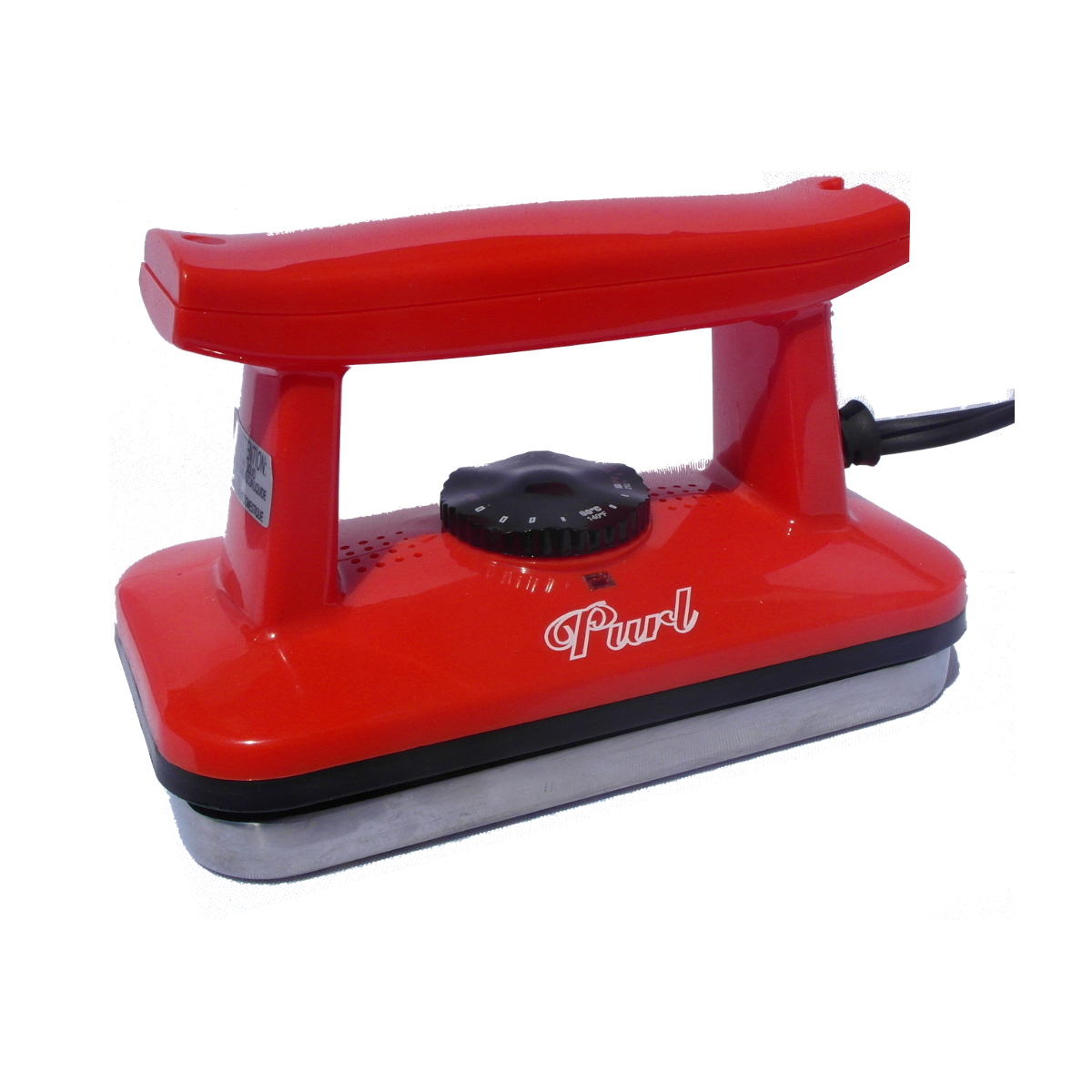 Product shot of the Purl Wax Iron, a red ski wax iron for consistent and efficient wax application.