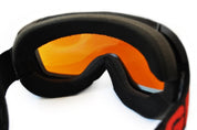 Stylish Over the Glasses (OTG) complete with protective microfiber storage bag. Spherical double anti-fog lenses Fits over helmet with fully adjustable strap Flexible and durable frame for comfortable fit Great for any winter activity