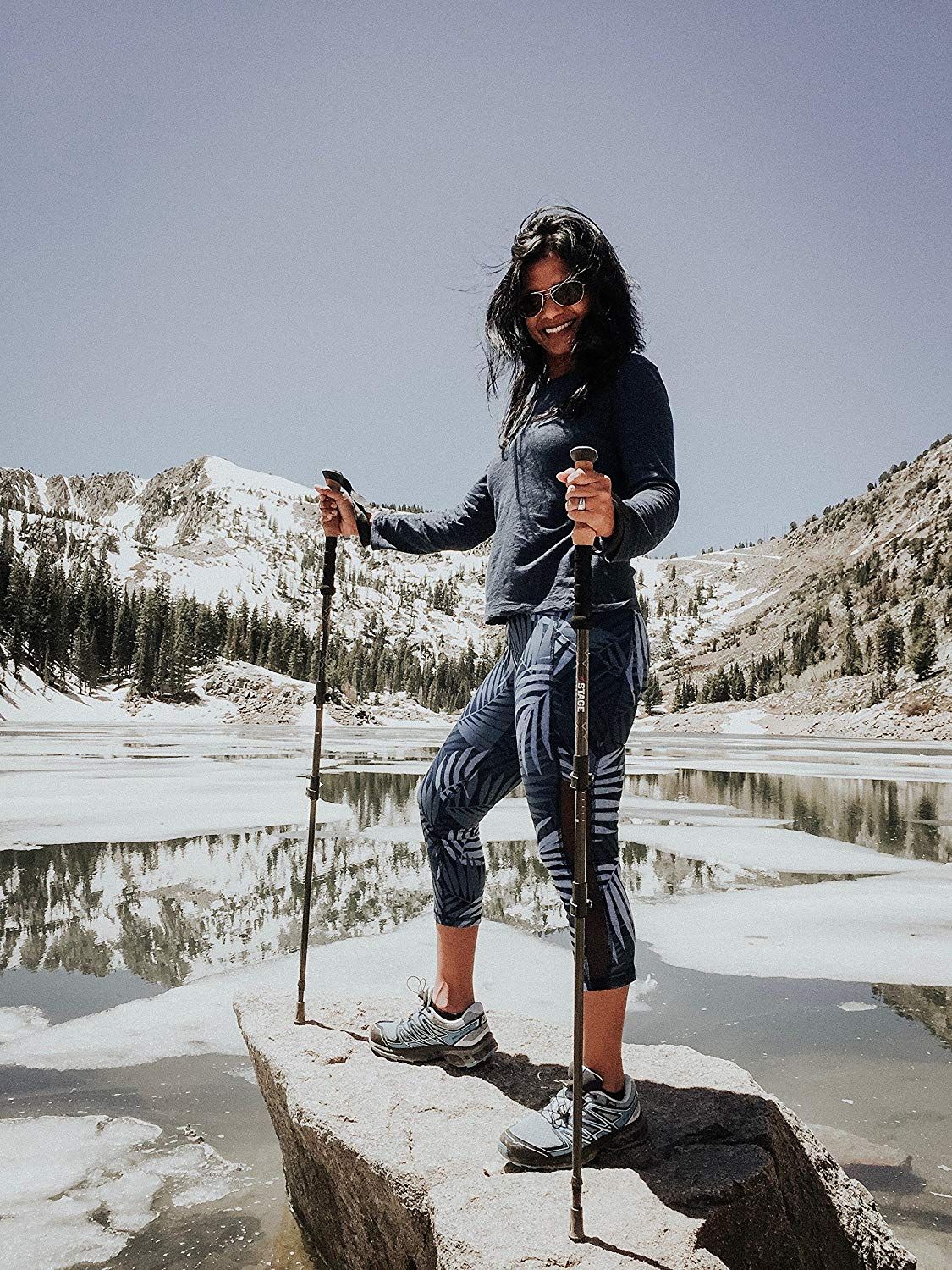 Hiking with trekking poles aids in removing stress from your joints, help with balance and stability, encourages better hiking posture, and can help increase your hiking speed Stage trekking poles easily adjust with tool-free, flip-lock levers. Poles adjust between 25" (63.5cm) and 53" (134.6cm). they easily pack down to fit in luggage or a backpack when not is use