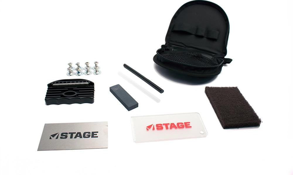 The STAGE Snowboard Tuning Kit has everything you need to tune and maintain the edges and bases of your snowboard. Fill and repair scratches and core shots in your bases with the P-Tex Candles and the Steel Scraper. Sharpen and bevel your edges with the variable angle edge tuner. Remove burrs from your edges and detune tips and tails with the Stone. The plastic scraper and the polishing pad help you remove excess wax and polish your board&#39;s base. 